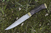 Нож "Пума" Дамаская сталь, Резная рукоять, инкрустация, венге