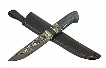 Нож "Царь зверей" Литой булат, рукоять стабилизированная карельская береза, гравировка по металлу