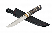 Нож "Мангуст" Сталь М390, рукоять стабилизированная карельская береза, вставки рог лося, файлворк, инкрустация мазаичные пины, кристаллы сваровски