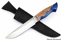 Нож "Егерь" Сталь М390, рукоять акриловый композит и карельская береза мельхиор