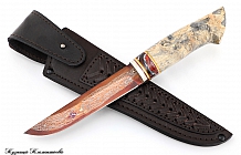 Нож "Мангуст" Авторский мозаичный дамаск с никелем, рукоять стабилизированный кап клена, вставки зуб мамонта