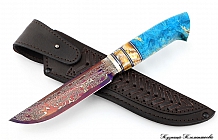 Нож "Хищник" Авторский мозаичный дамаск с никелем, рукоять стабилизированный кап клена, вставки зуб мамонта