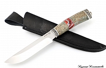 Нож "Хищник" Сталь М390, рукоять стабилизированная карельская береза, вставка зуб мамонта