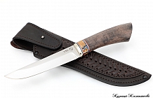 Нож "Мангуст" Сталь S390, рукоять стабилизированная карельская береза, вставка зуб мамонта