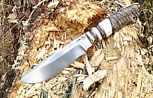 Нож "Волк" сталь S390, рукоять стабилизированная карельская береза, рог лося