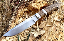 Нож "Леший" Сталь S390, рукоять стабилизированная карельская береза, рог лося