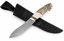 Нож "Скиннер", тигельный булат, рукоять стабилизированный кап клена, вставка рог лося