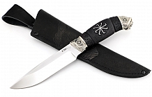 Нож "Леший" сталь М 390, рукоять стабилизированный граб с резьбой ручной работы, литье мельхиор "Коловрат"