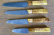 Набор кухонных ножей (4 ножа) из стали S 390, рукоять стабилизированная карельская береза