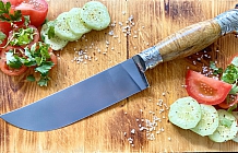 Нож "Пчак", сталь S 390, рукоять стабилизированная карельская береза, литье мельхиор