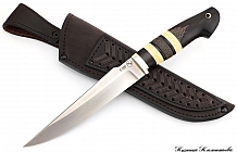 Нож "Пума" Сталь S390, рукоять стабилизированный граб с резьбой ручной работы, вставки рог лося