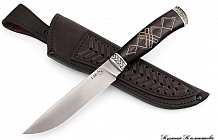 Нож "Коршун", сталь S 390, рукоять стабилизированный граб, резьба, инкрустация