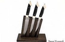 Набор кухонных ножей ( 3 ножа) из стали S 390 на подставке, рукоять цельнометаллическая, накладки G 10, нейзильбер