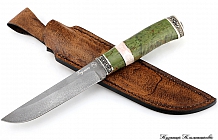 Нож "Мангуст" Литой булат, рукоять стабилизированная карельская береза, ножны-кожа растительного дубления