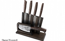 Набор кухонных ножей из булатной стали , тяпка 95х18,  рукоять венге, подставка