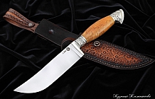 Нож "Пчак" сталь S390, рукоять карельская береза, ножны-итальянская кожа растительного дубления