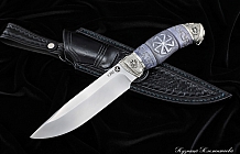 Нож "Леший" сталь S390, рукоять стабилизированный рог лося, ножны растительного дубления