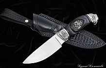 Нож "Леший малый" сталь S390, рукоять стабилизированный граб, инкрустация, ножны-итальянская кожа растительного дубления