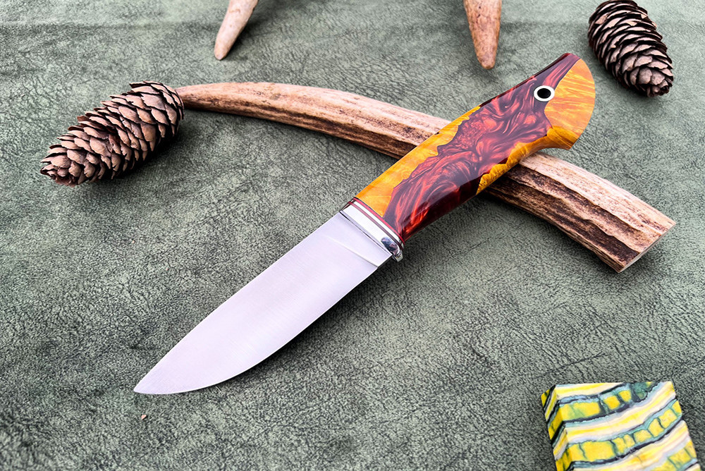 Нож "Леший малый" сталь М398, рукоять стабилизированный кап клена в акриле