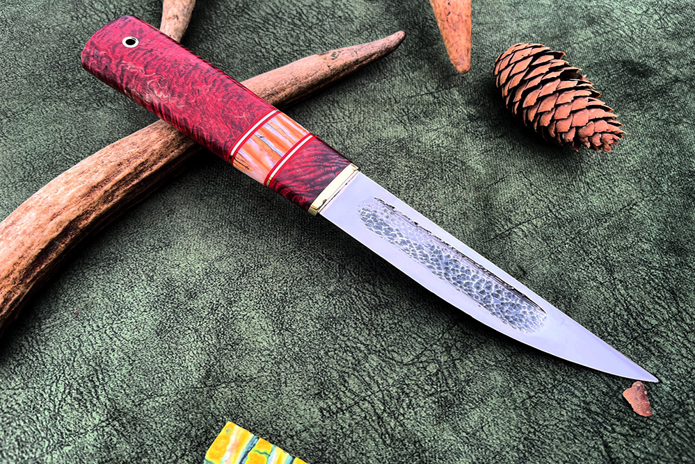Сталь х12мф, рукоять стабилизированный кап клена, вставка зуб мамонта
